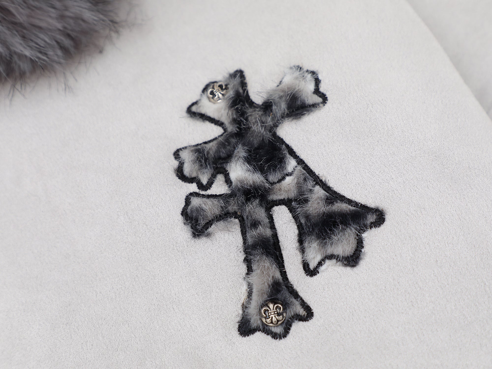 Cross Patch Faux Fur Hood Bomber Jacket | Streetwear