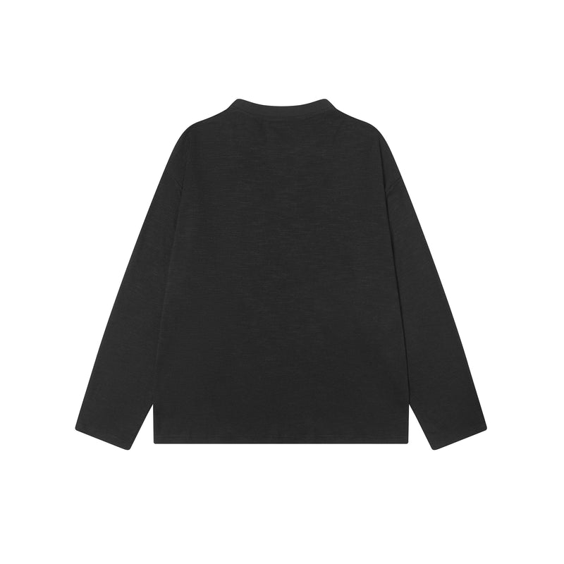 Back view of black long sleeve tee with plain unprinted back