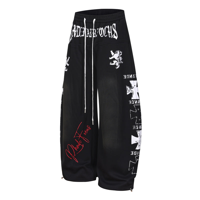 Omirad Gothic Script Wide-Leg Sweatpants | Streetwear