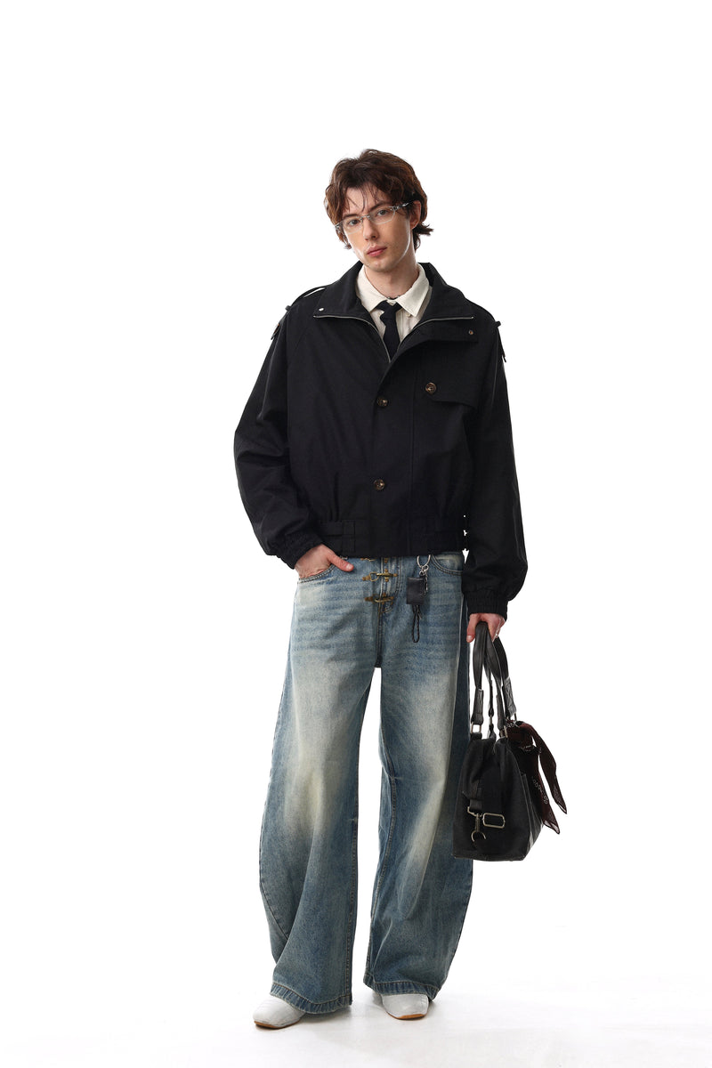 Utility Stand Collar Cropped Jacket | 100% Cotton