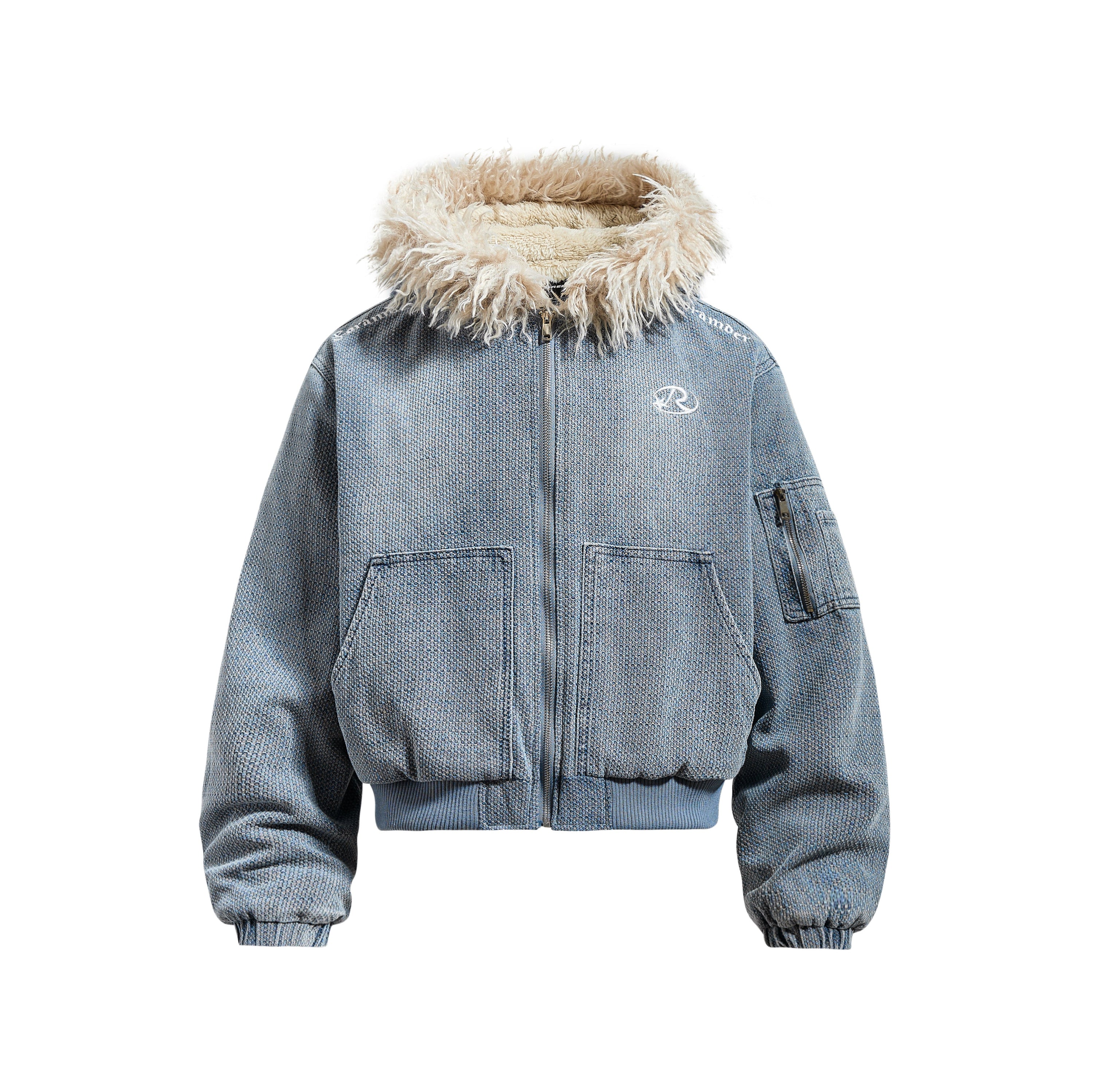 Omirad Fur-Trim Washed Hooded Bomber Jacket | Street Style