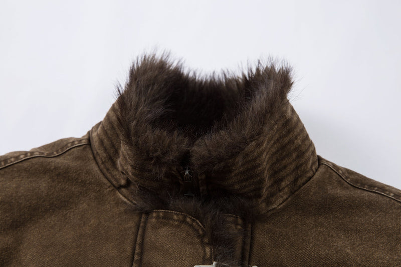 Fur-Lined Toggle Jacket | Vintage Washed Streetwear Coat