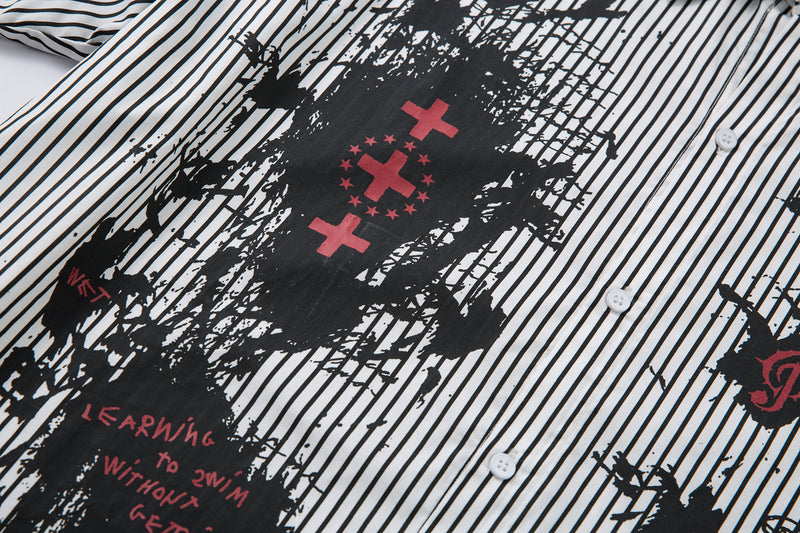 Ink-Splash Layered Stripe Shirt | Streetwear Graffiti Graphic