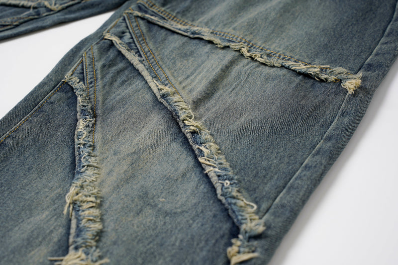 Spiral-Tear Grunge Wide-Leg Denim Jeans | Distressed Streetwear