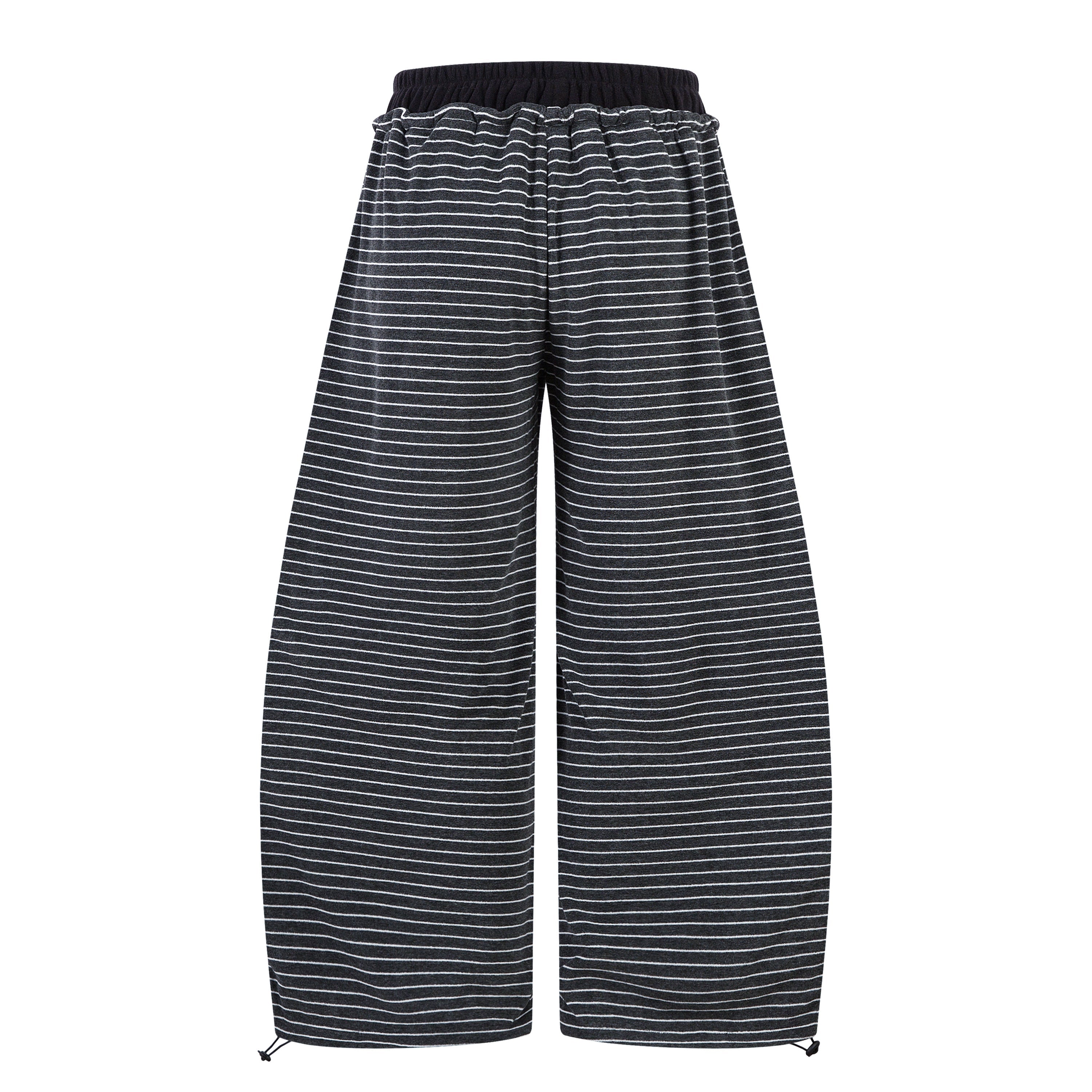 Striped Knit Barrel-Leg Lounge Pants with Drawstring Hem