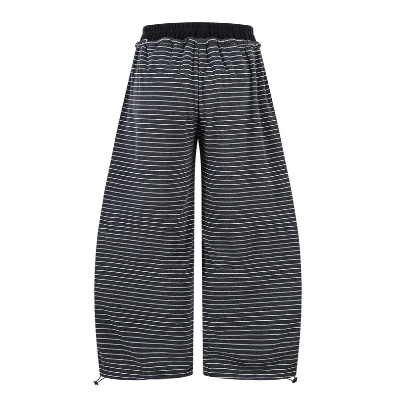 Striped Knit Barrel-Leg Lounge Pants with Drawstring Hem