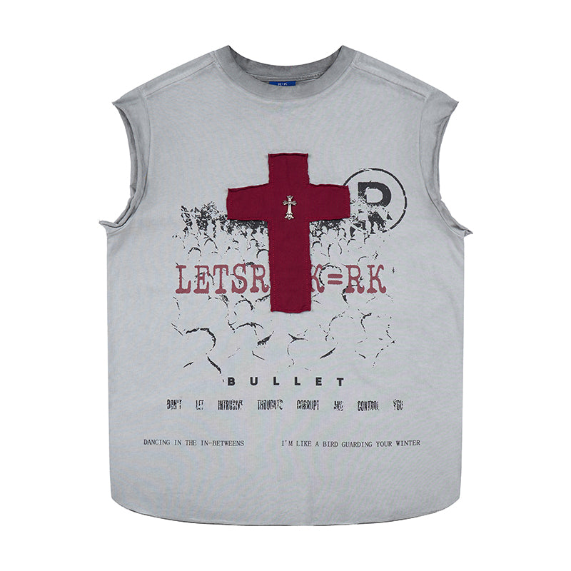 Distressed Cross Sleeveless T-Shirt | Gothic Punk Streetwear