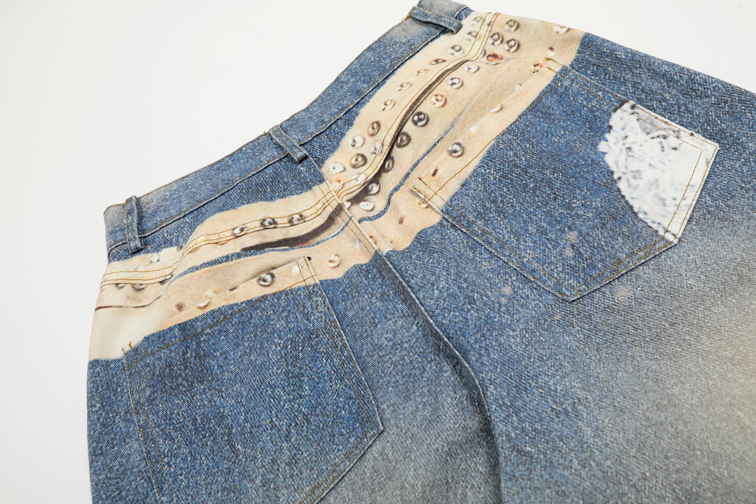 Omirad Studded Belt Print Wide-Leg Denim Jeans | Streetwear