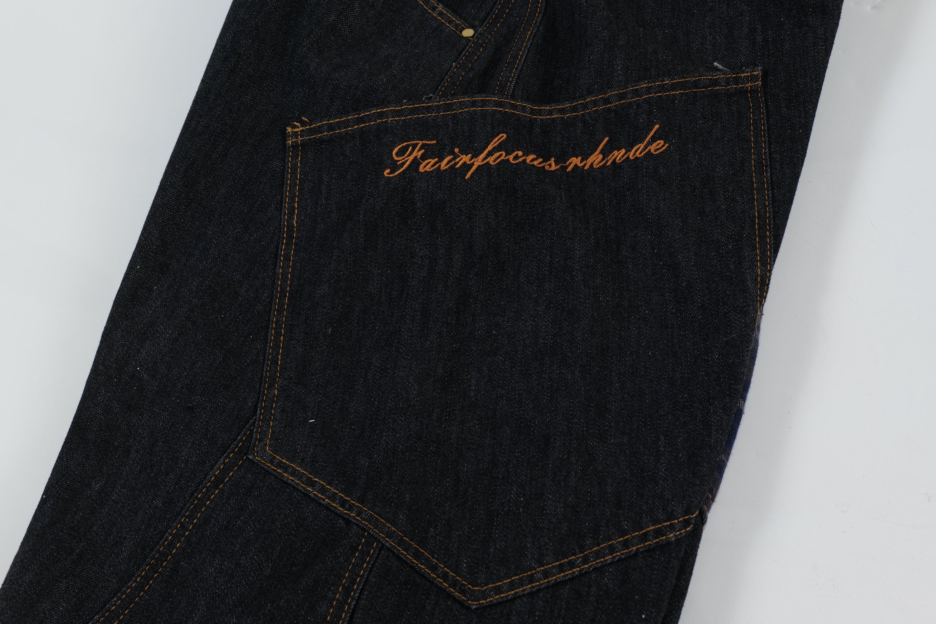 Plaid Patch Curved Seam Wide-Leg Denim Jeans | RHNDE