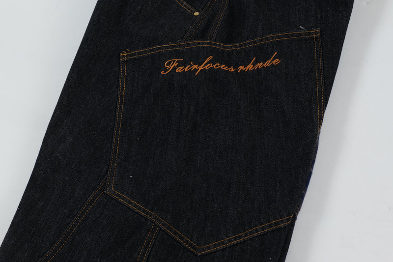 Plaid Patch Curved Seam Wide-Leg Denim Jeans | RHNDE