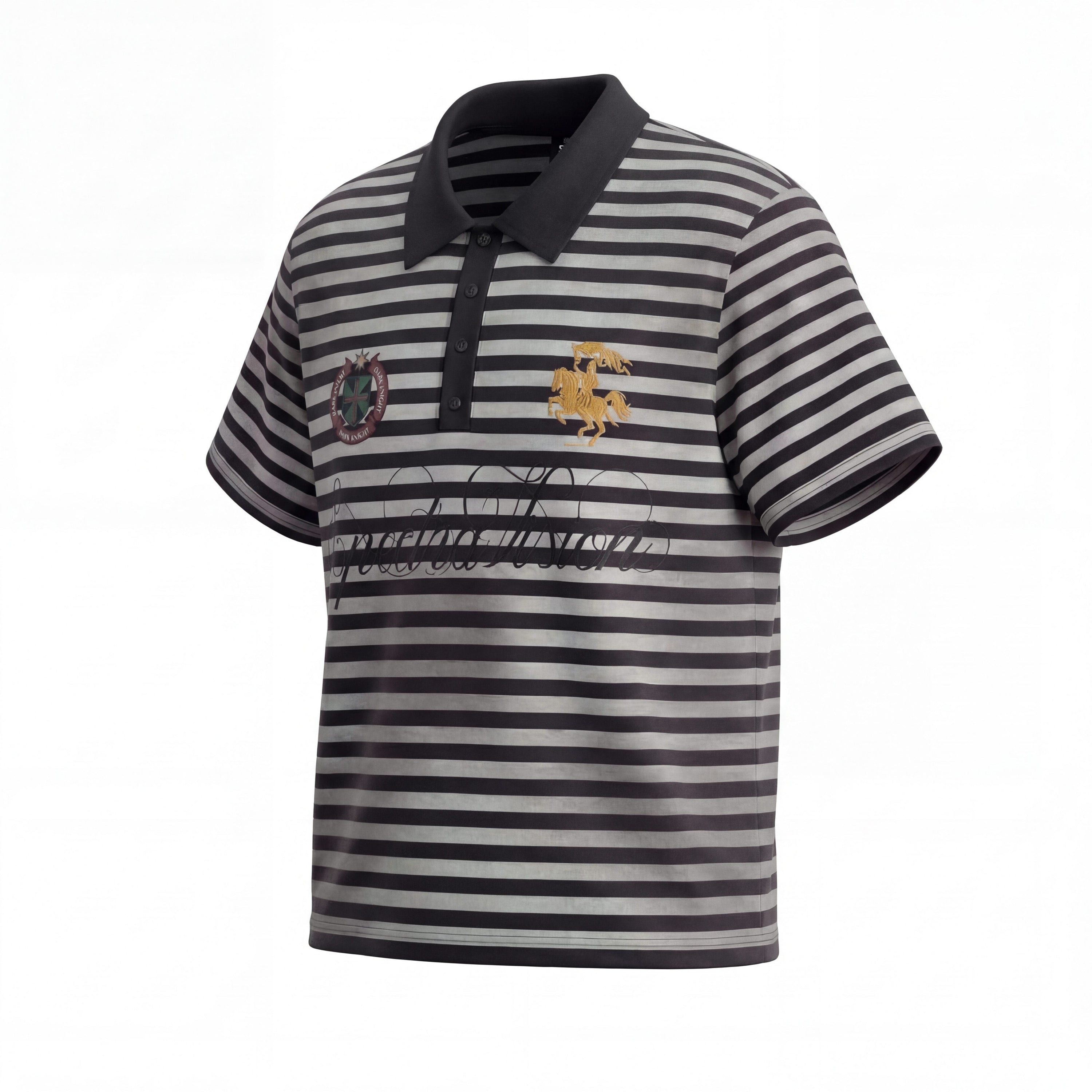 Omirad Stripe Crest Polo Tee | Red & Grey Striped Short Sleeve