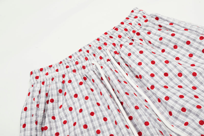 Omirad Polka Dot Wide-Leg Pants | Red Dot Grid Print