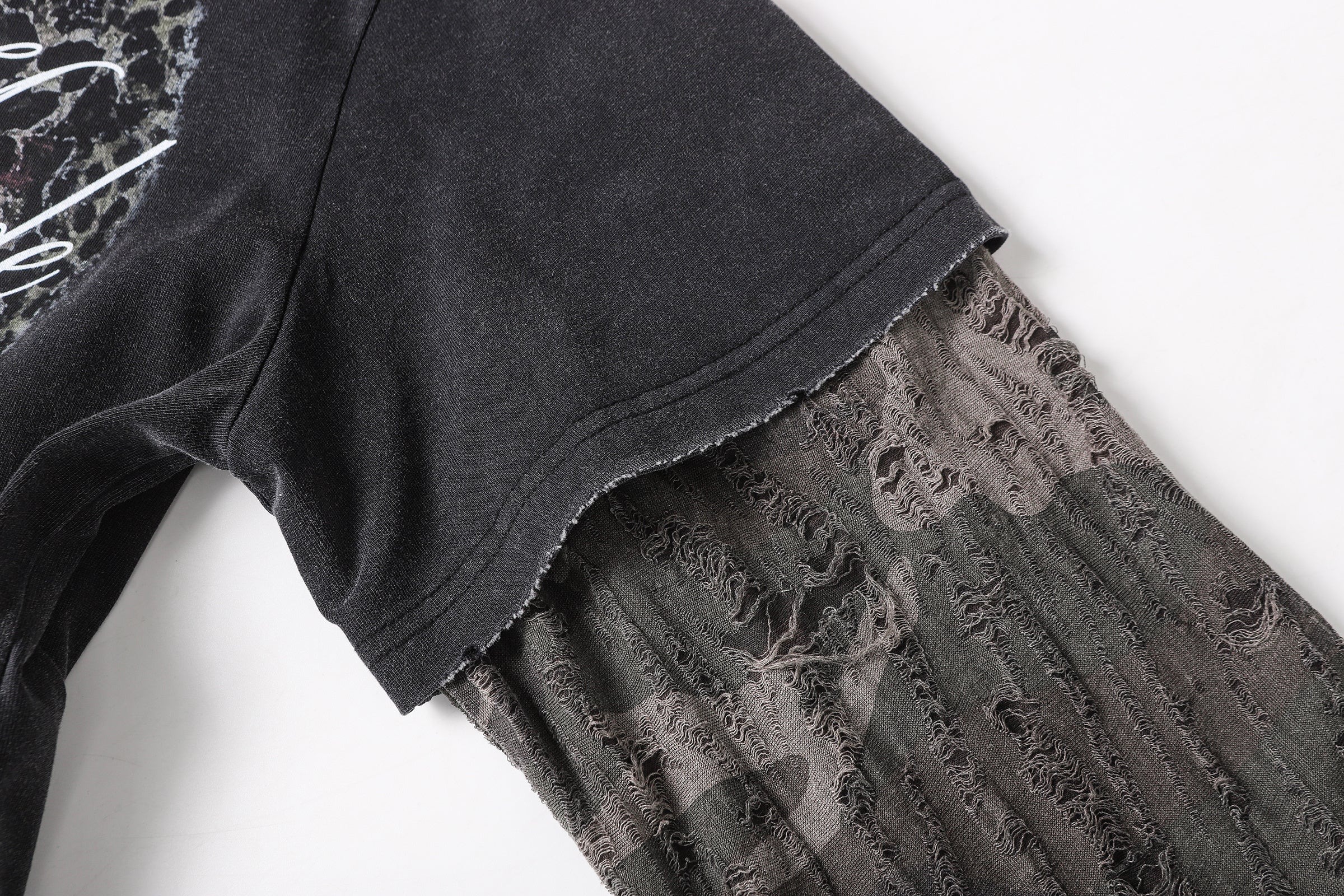 Omirad Layered Camo Sleeve Script Graphic Tee | Streetwear