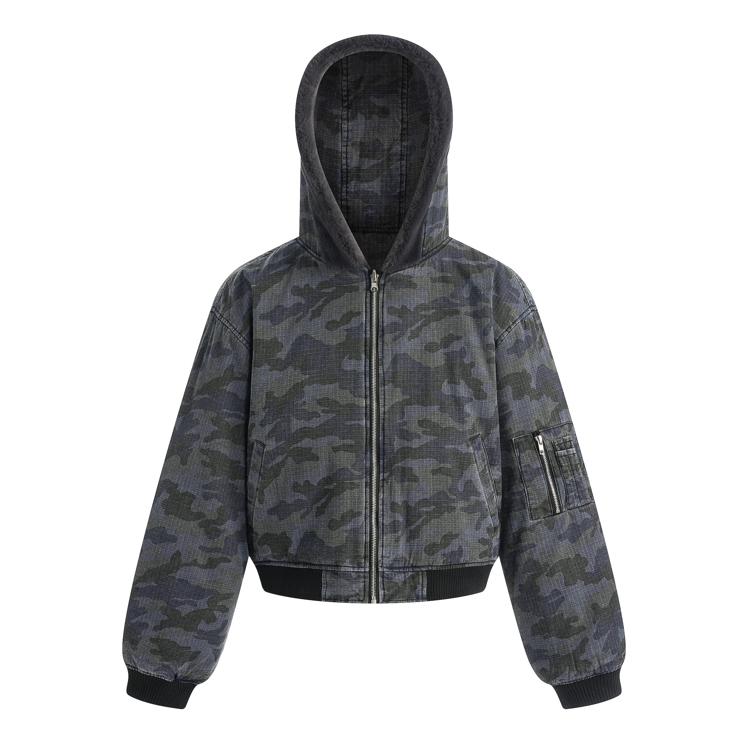 Reversible Camo Hooded Bomber Jacket | Two-Way Style