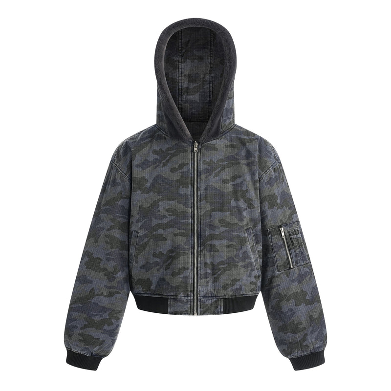 Reversible Camo Hooded Bomber Jacket | Two-Way Style