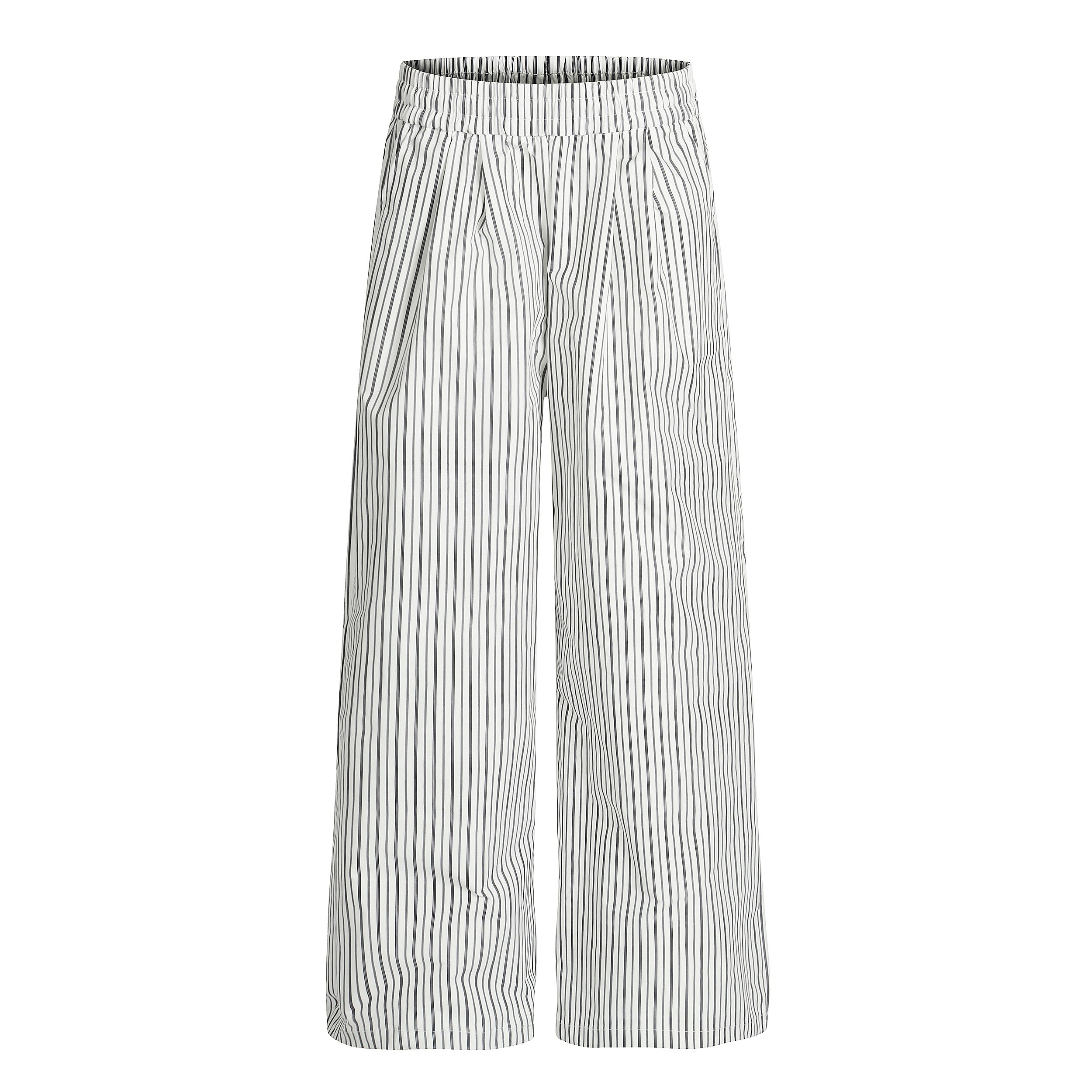 Striped Wide-Leg Relaxed Pants | Elastic Waist Lounge Trousers
