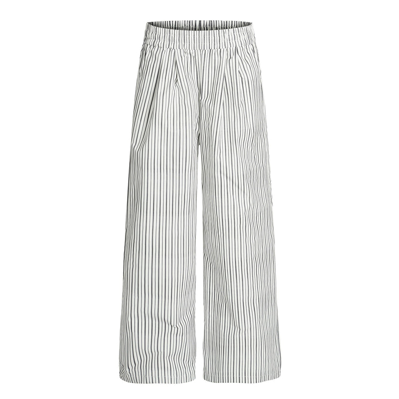 Striped Wide-Leg Relaxed Pants | Elastic Waist Lounge Trousers