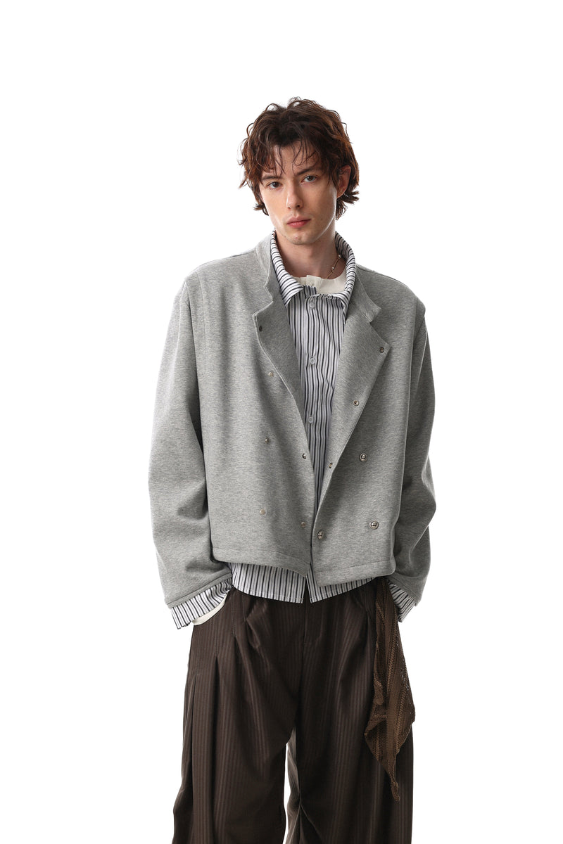 Double-Breasted Layered Stripe Jacket | Cotton Streetwear