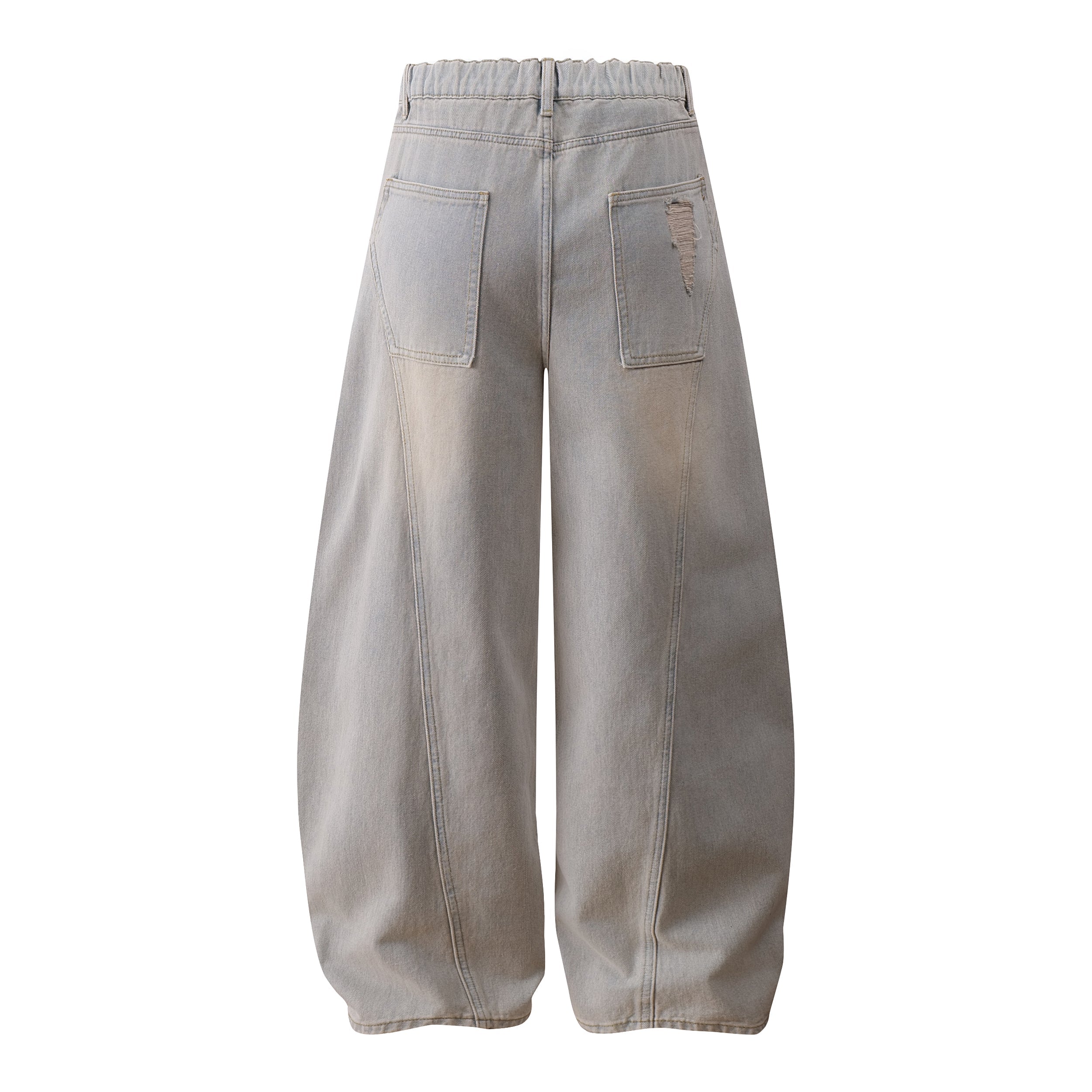 Distressed Curved Wide-Leg Jeans | Vintage Wash Streetwear