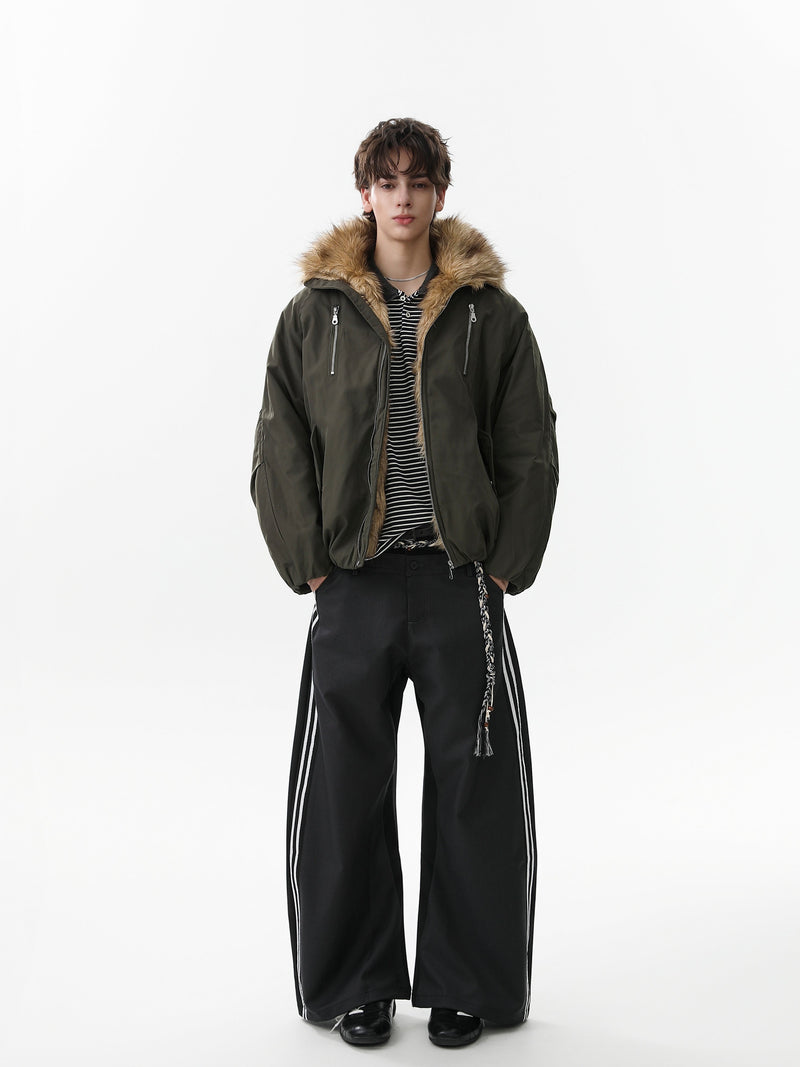 Faux Fur Collar Utility Bomber Jacket | Oversized Fit