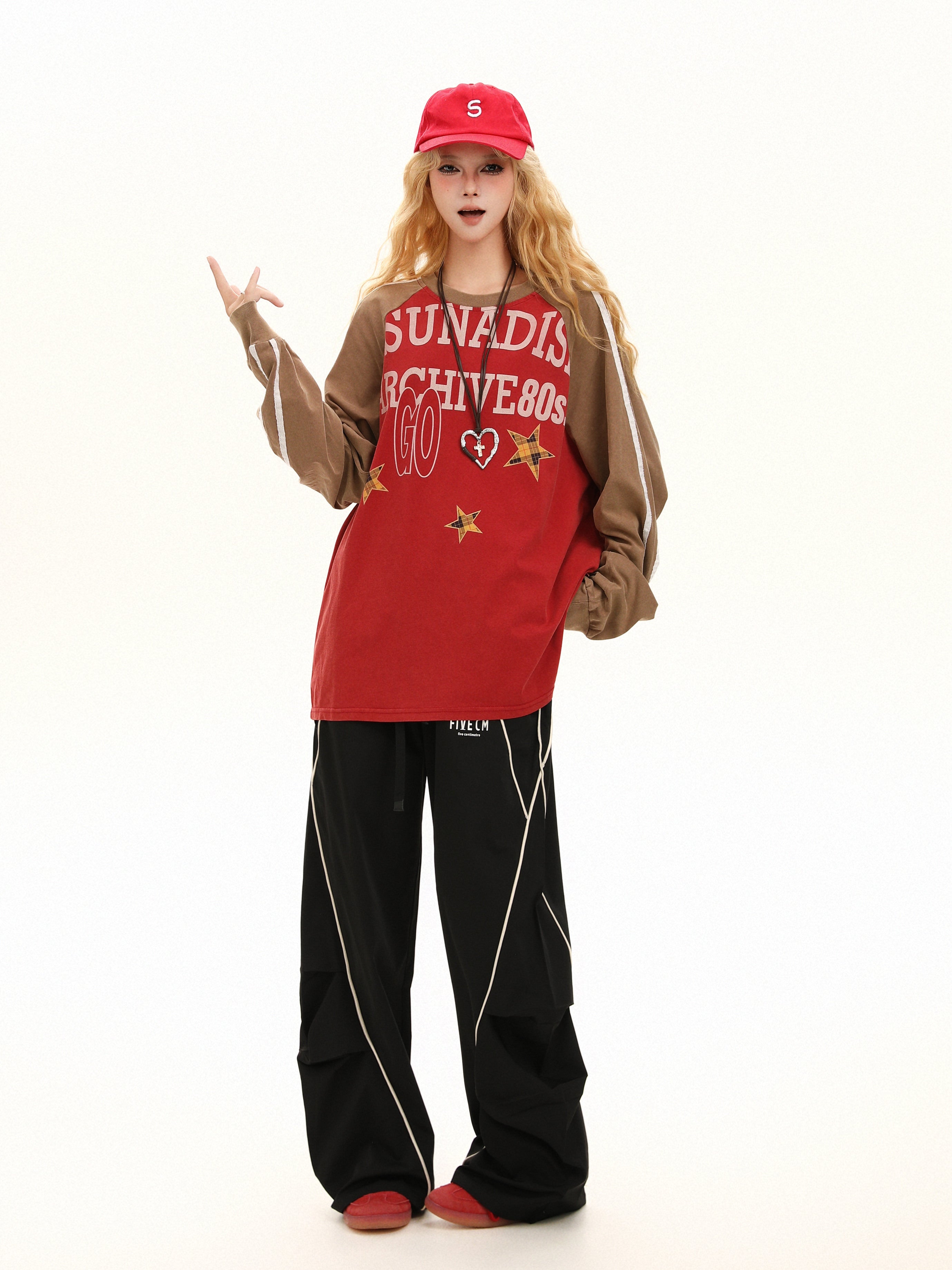 Retro Archive Raglan Long Sleeve Tee | Vintage Star Print