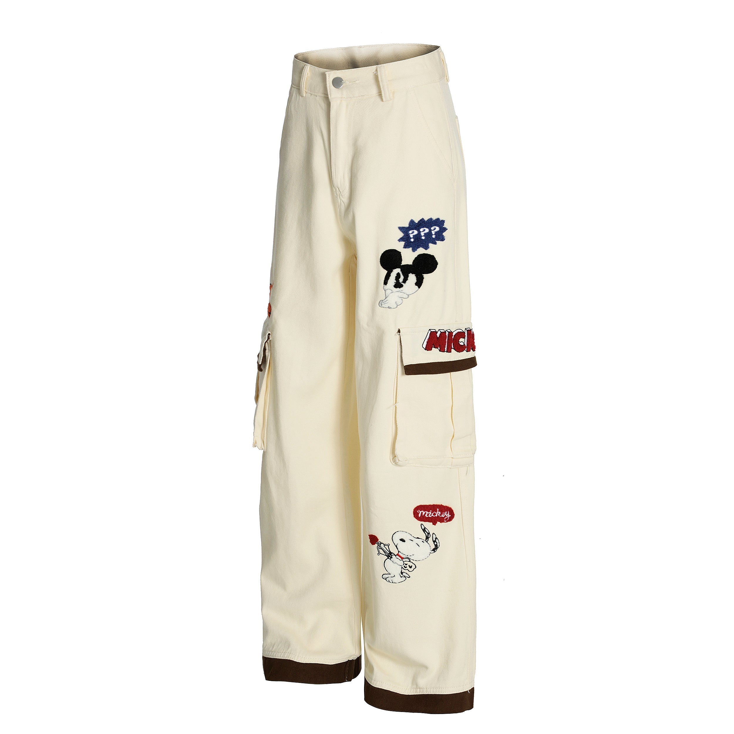 Cartoon Patch Cargo Wide-Leg Pants | Streetwear Graphic Trousers