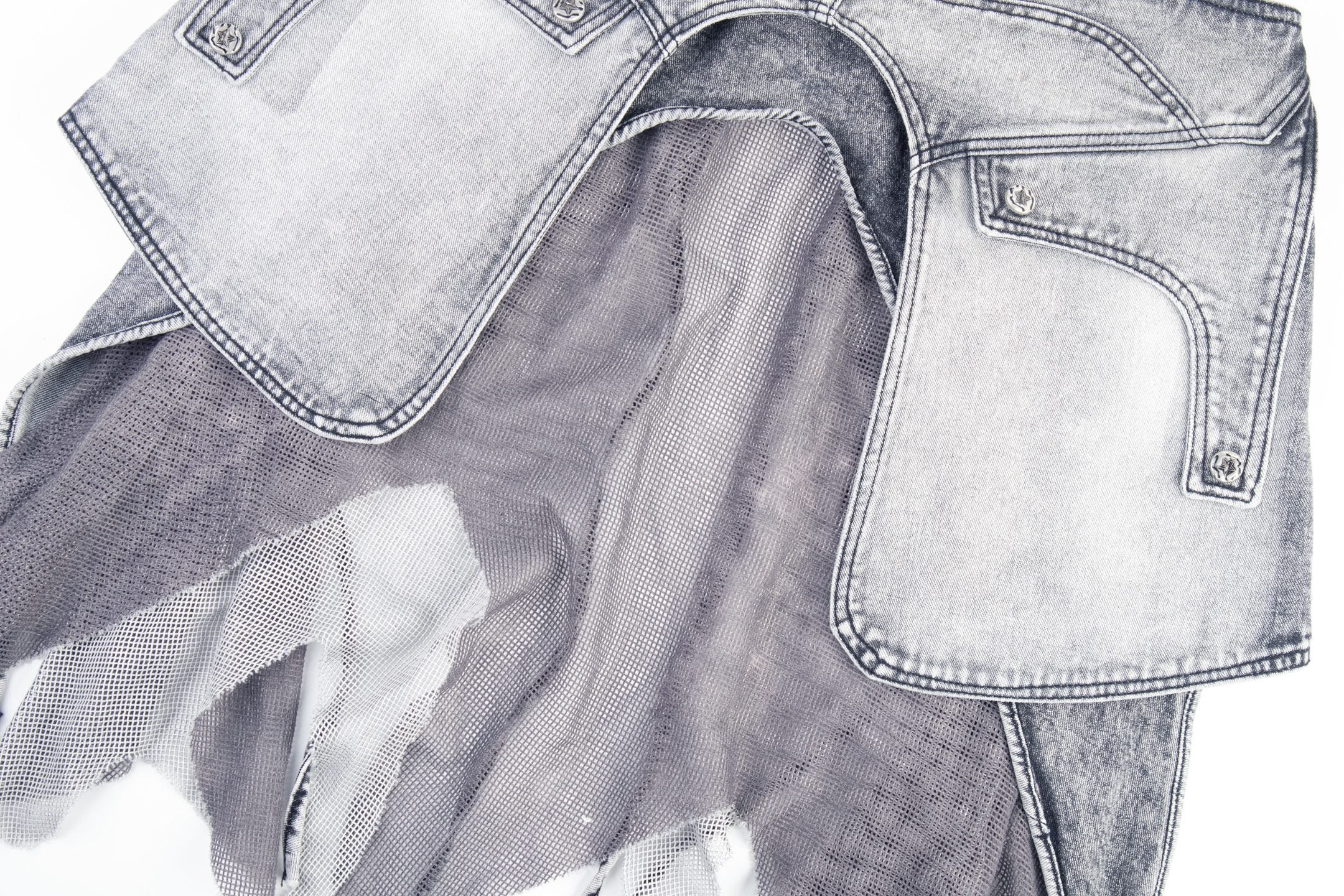 Convertible Utility Baggy Jeans | Cargo Mesh Distressed Denim