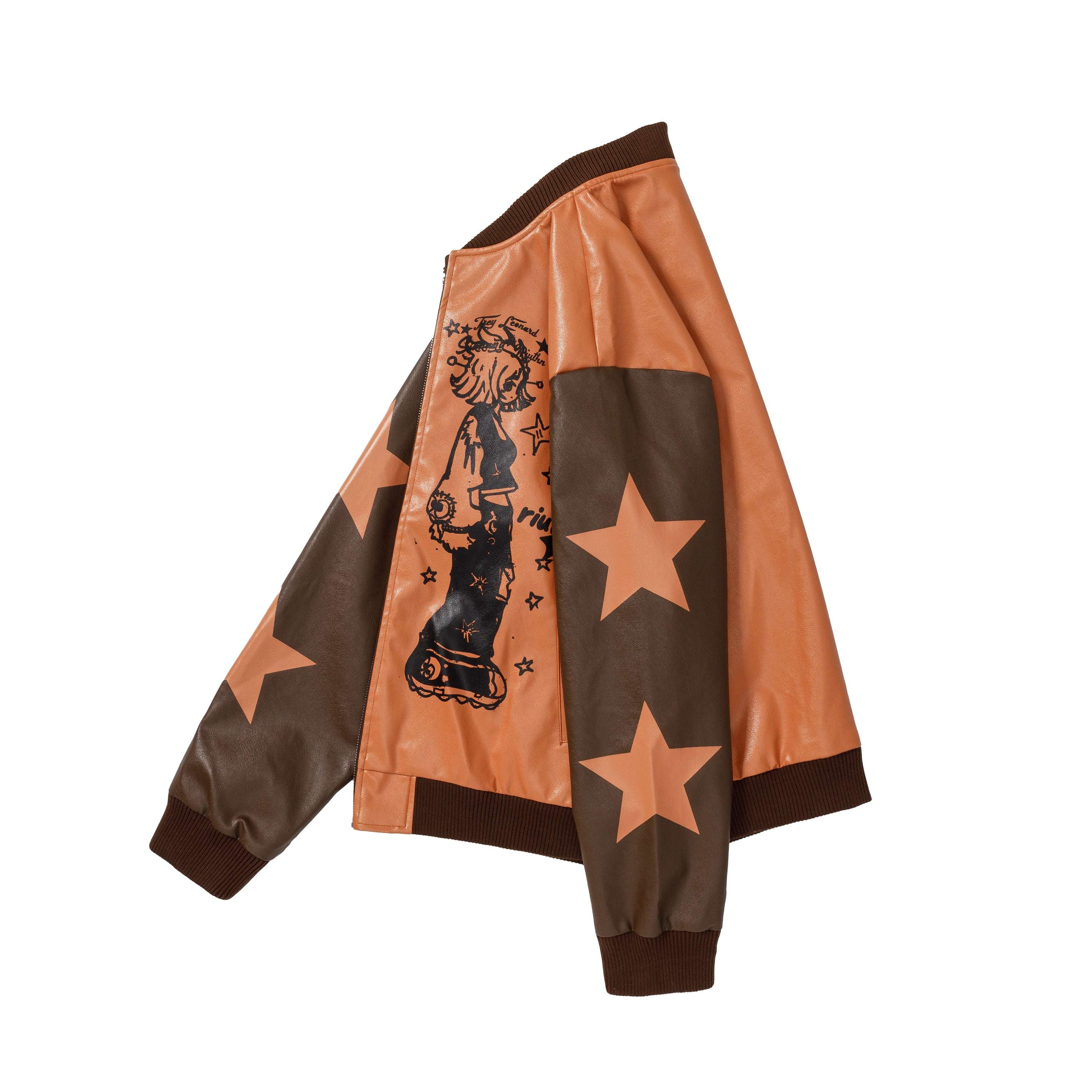 Anime Graphic PU Leather Varsity Bomber Jacket | Y2K Streetwear