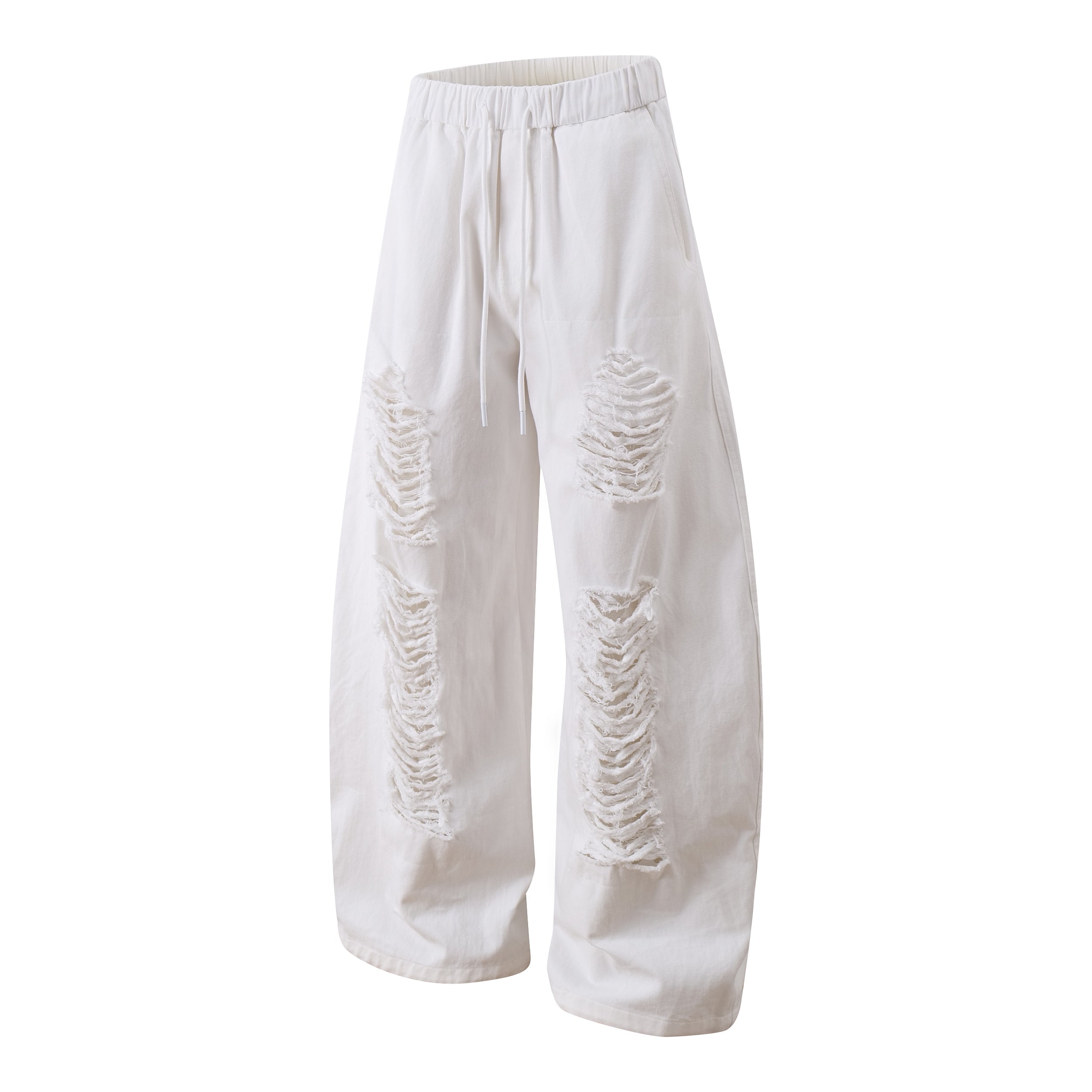 Omirad Distressed Wide-Leg Pants | White Cotton Barrel Fit