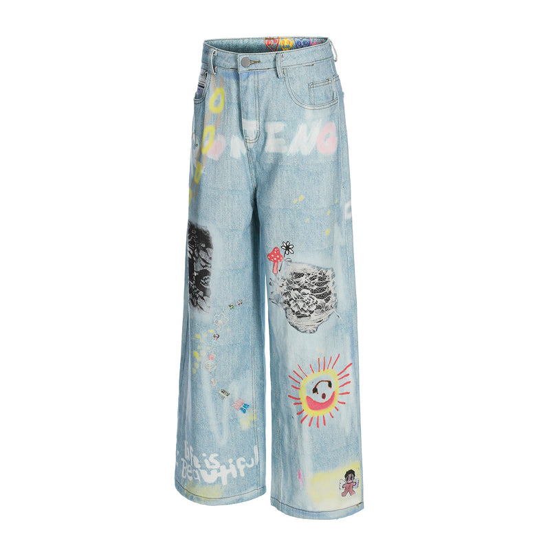 Omirad Life Is Beautiful Graffiti Wide-Leg Jeans