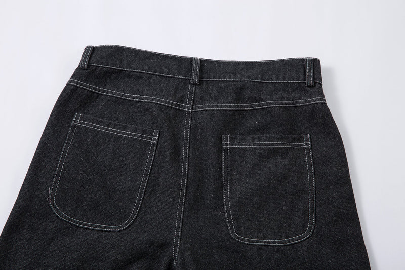 Omirad Stacked Cargo Wide-Leg Jeans | Black Denim