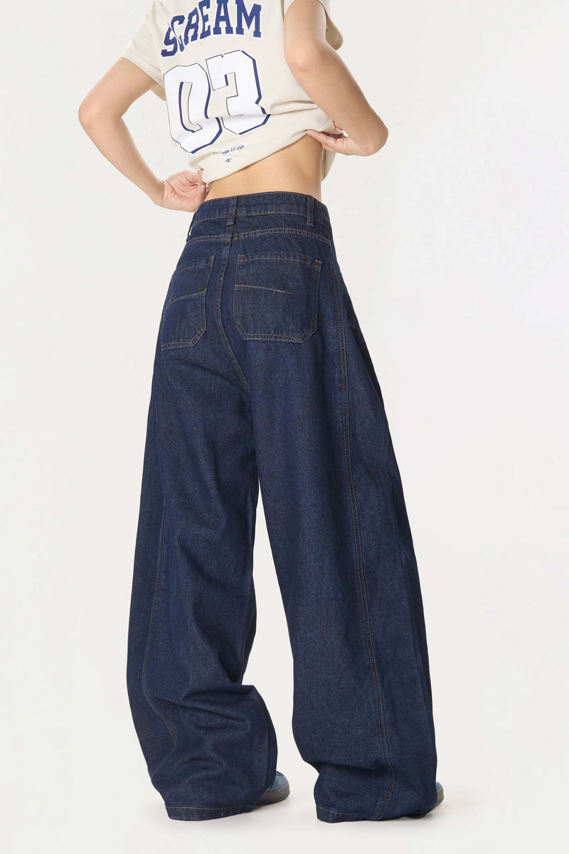 Omirad Contrast Piping Wide-Leg Jeans | Retro Street Denim