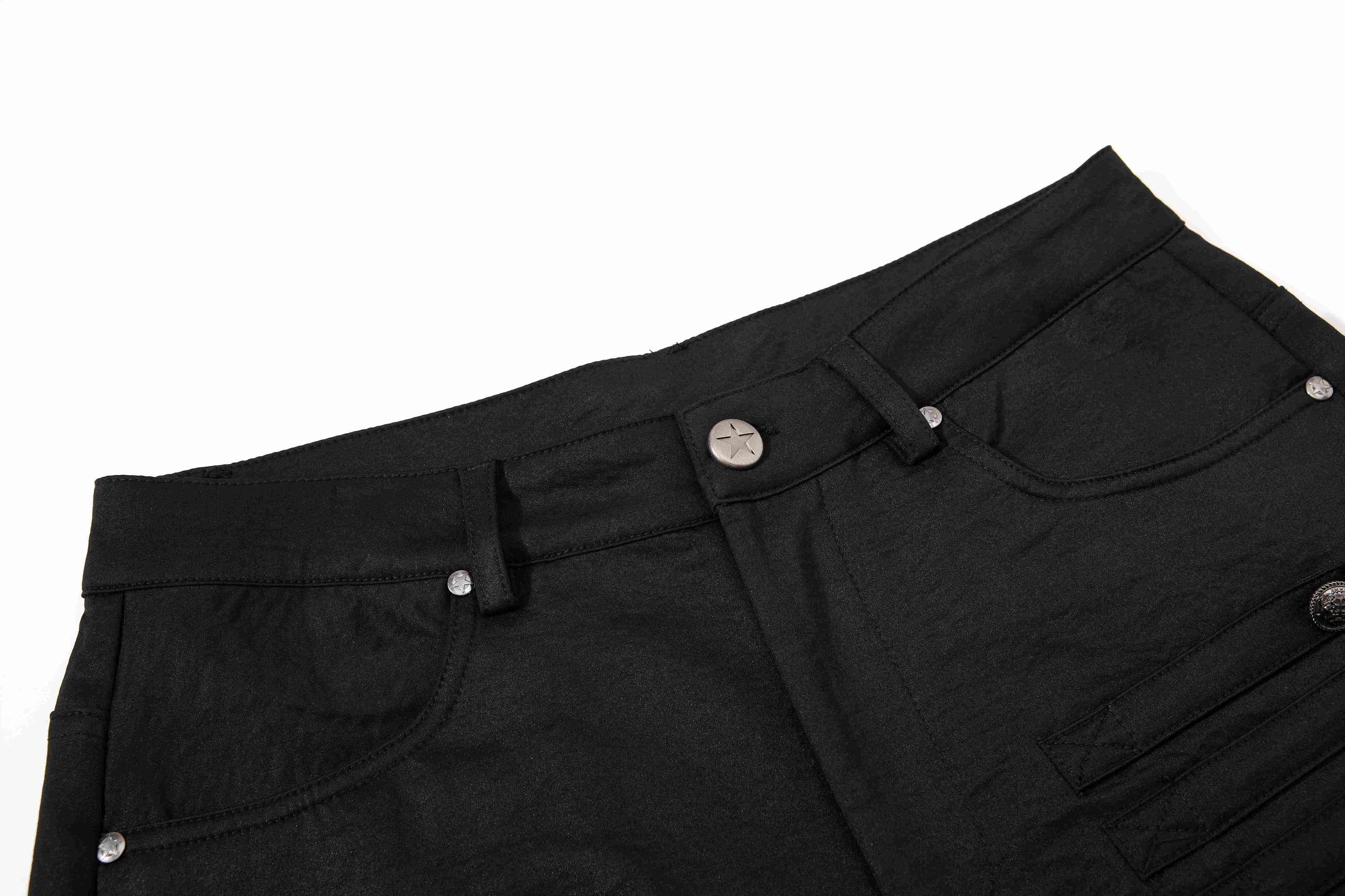 Gothic Wide-Leg Pants | Button Detail & Graphic Print