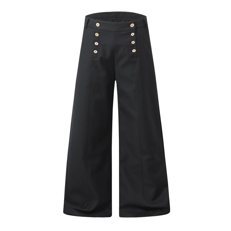 Wide-Leg Button-Front Trousers | Nautical Sailor Style