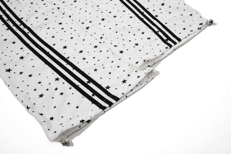 Star Print Wide-Leg Track Pants with Side Stripes | Streetwear