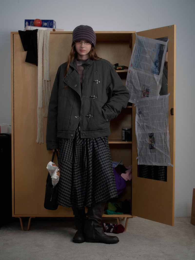 Metal Clasp Utility Jacket | Military-Inspired Cotton Jacket