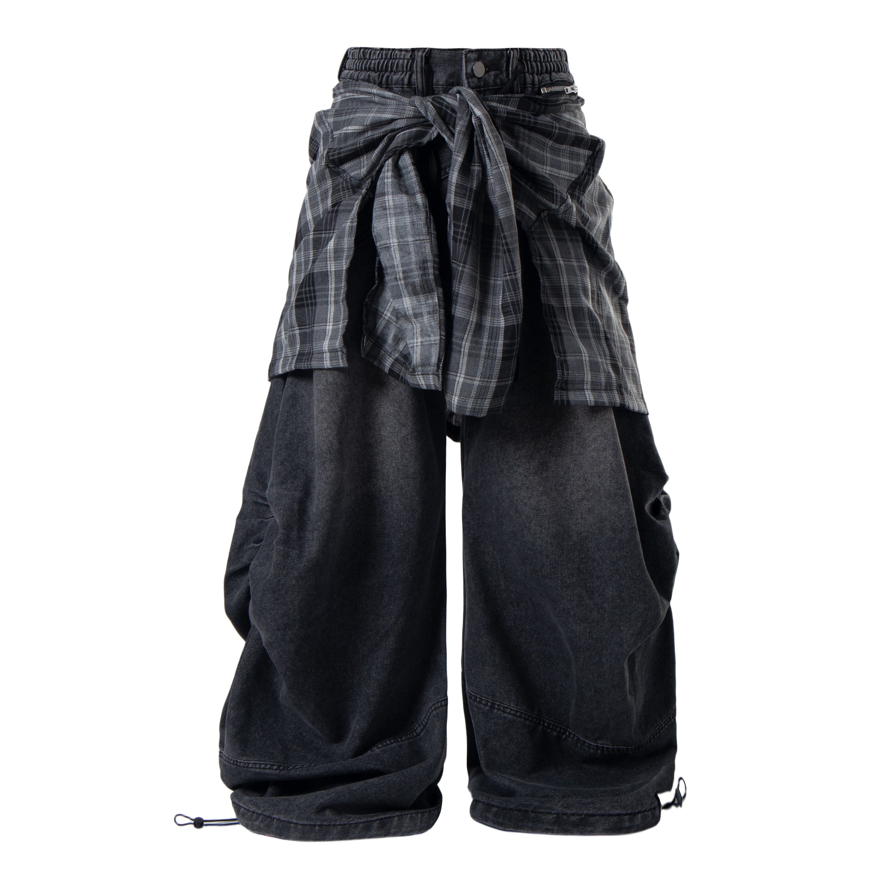 Omirad Layered Plaid Baggy Jeans | Y2K Wide-Leg Denim
