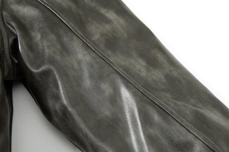 Omirad Faux Leather Bomber Jacket with Faux Fur Collar
