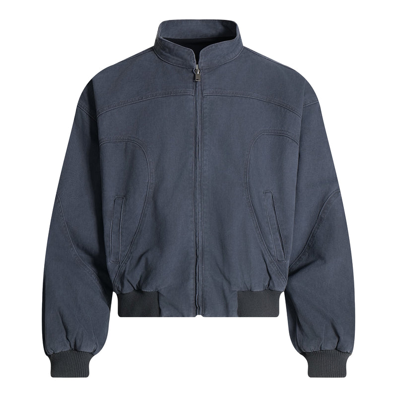 Washed Curved-Panel Bomber Jacket | Relaxed Fit Cotton