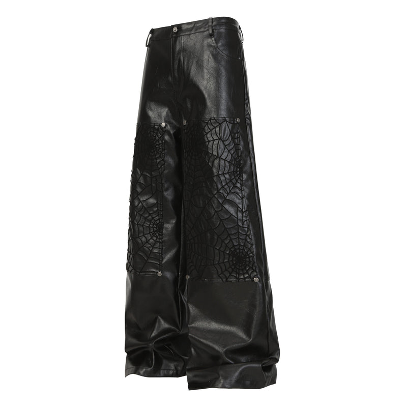 Spider-Web Embossed Faux Leather Wide-Leg Pants | Omirad