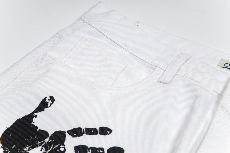 Omirad Handprint White Denim Pants | Wide-Leg Street Style