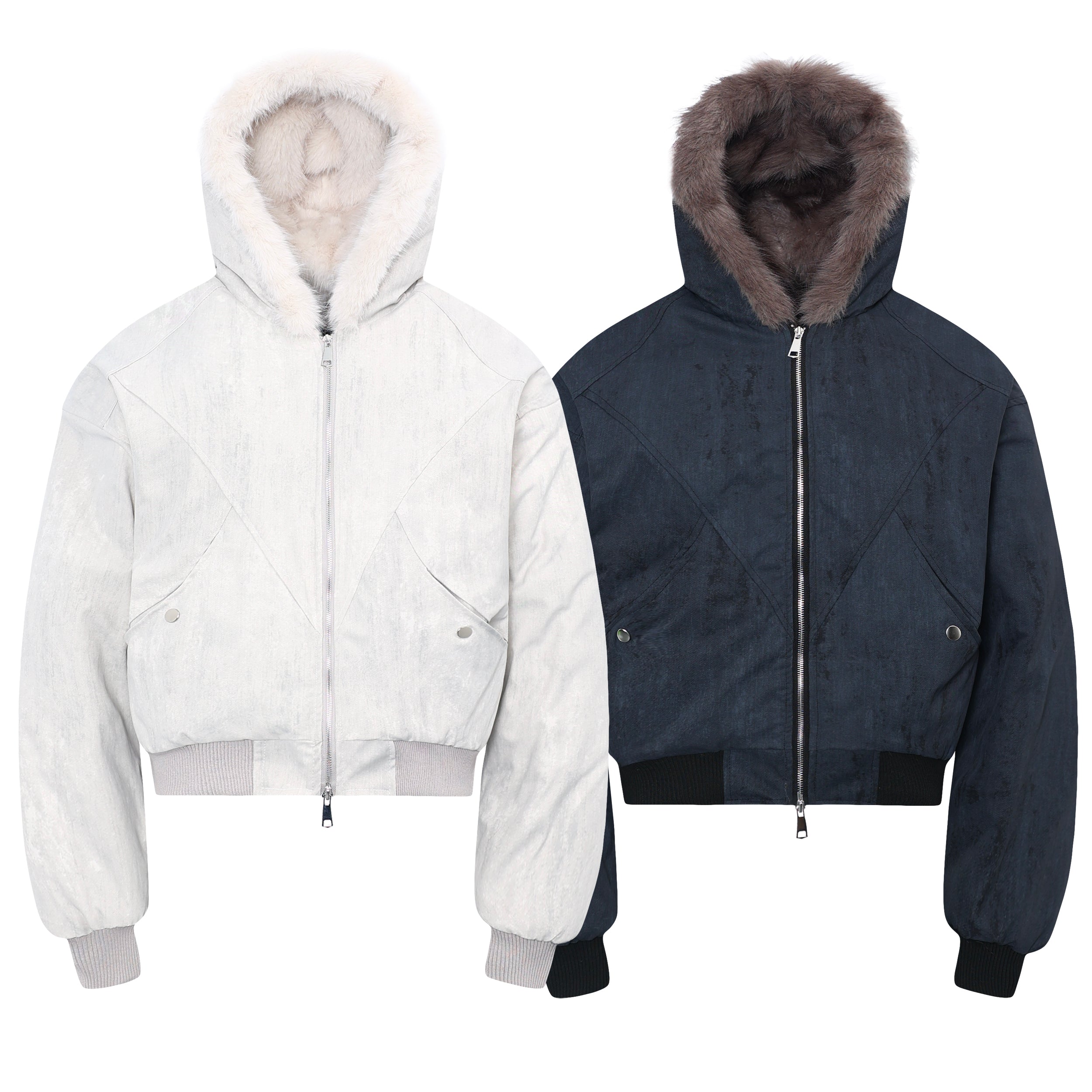 Omirad Frost-Fur Hooded Bomber Jacket | Cropped Streetwear
