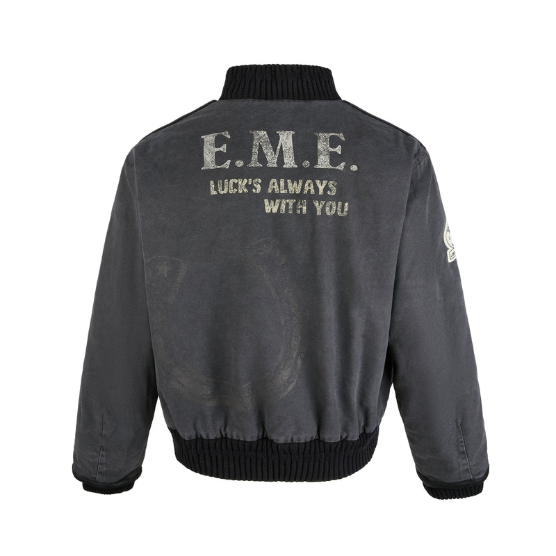Omirad Vintage Washed Varsity Bomber Jacket | Cropped Fit