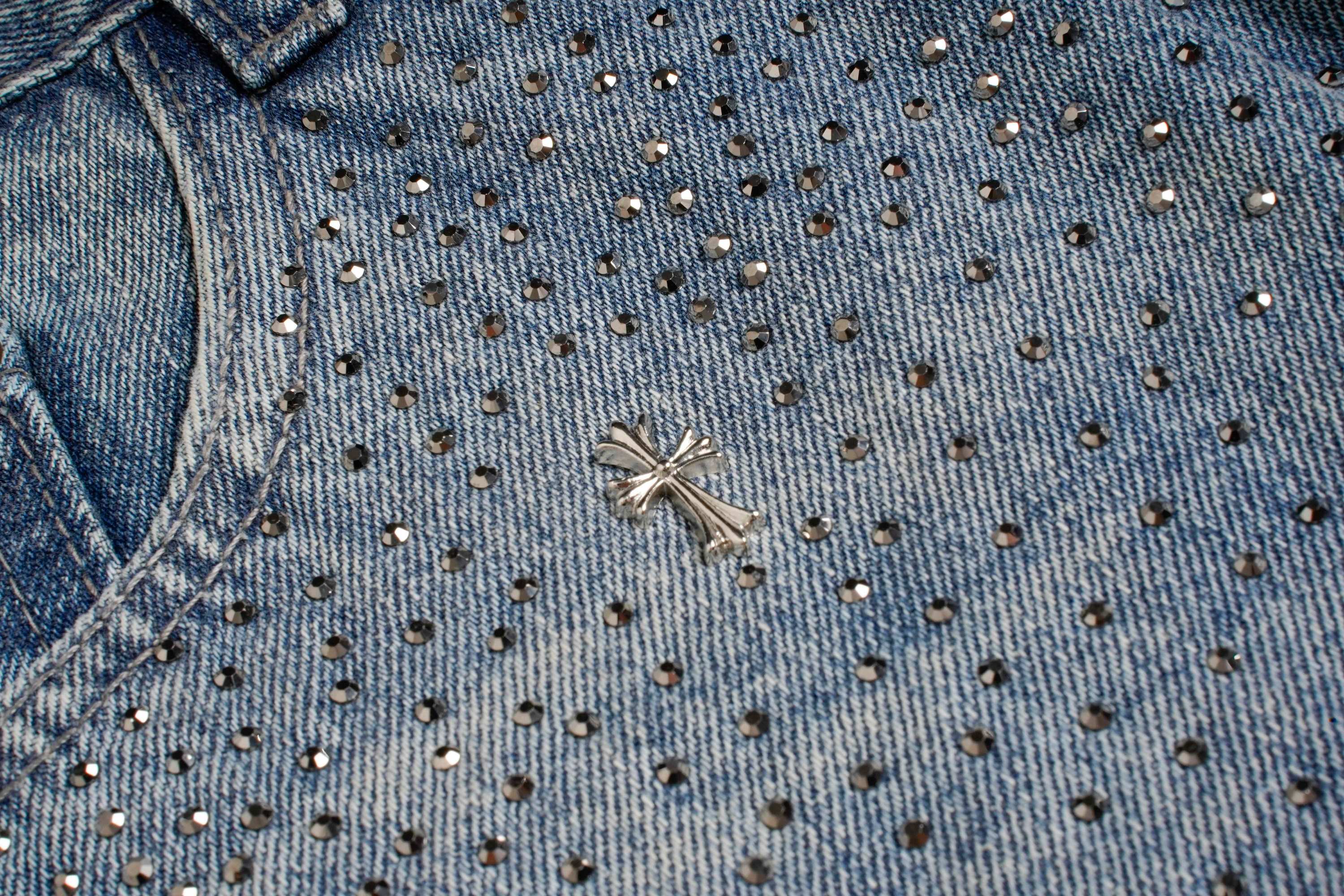 Stardust Wide-Leg Jeans | Rhinestone Washed Denim