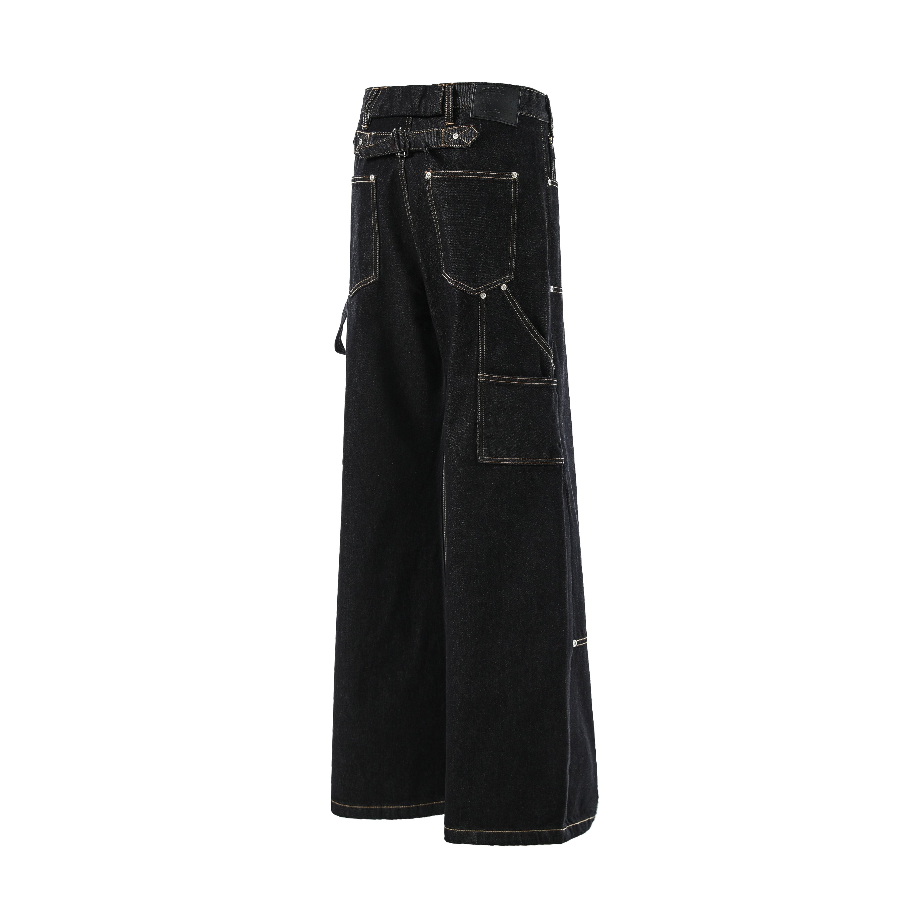 Omirad Multi-Pocket Wide-Leg Cargo Denim Pants | Black