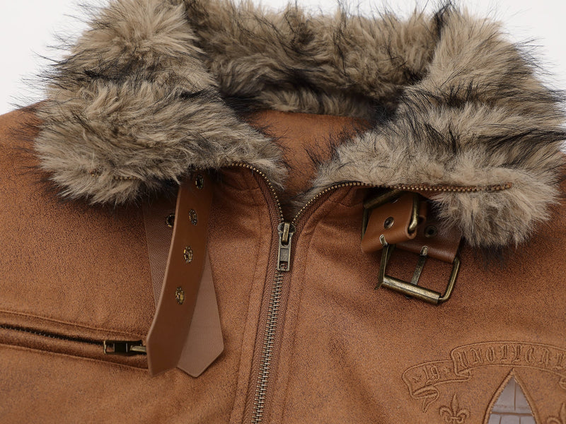 Fur-Collar Buckle Bomber Jacket | Suede-Look Winter Coat