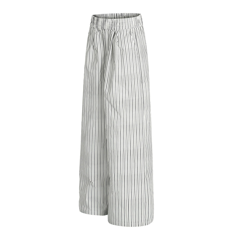 Striped Wide-Leg Relaxed Pants | Elastic Waist Lounge Trousers