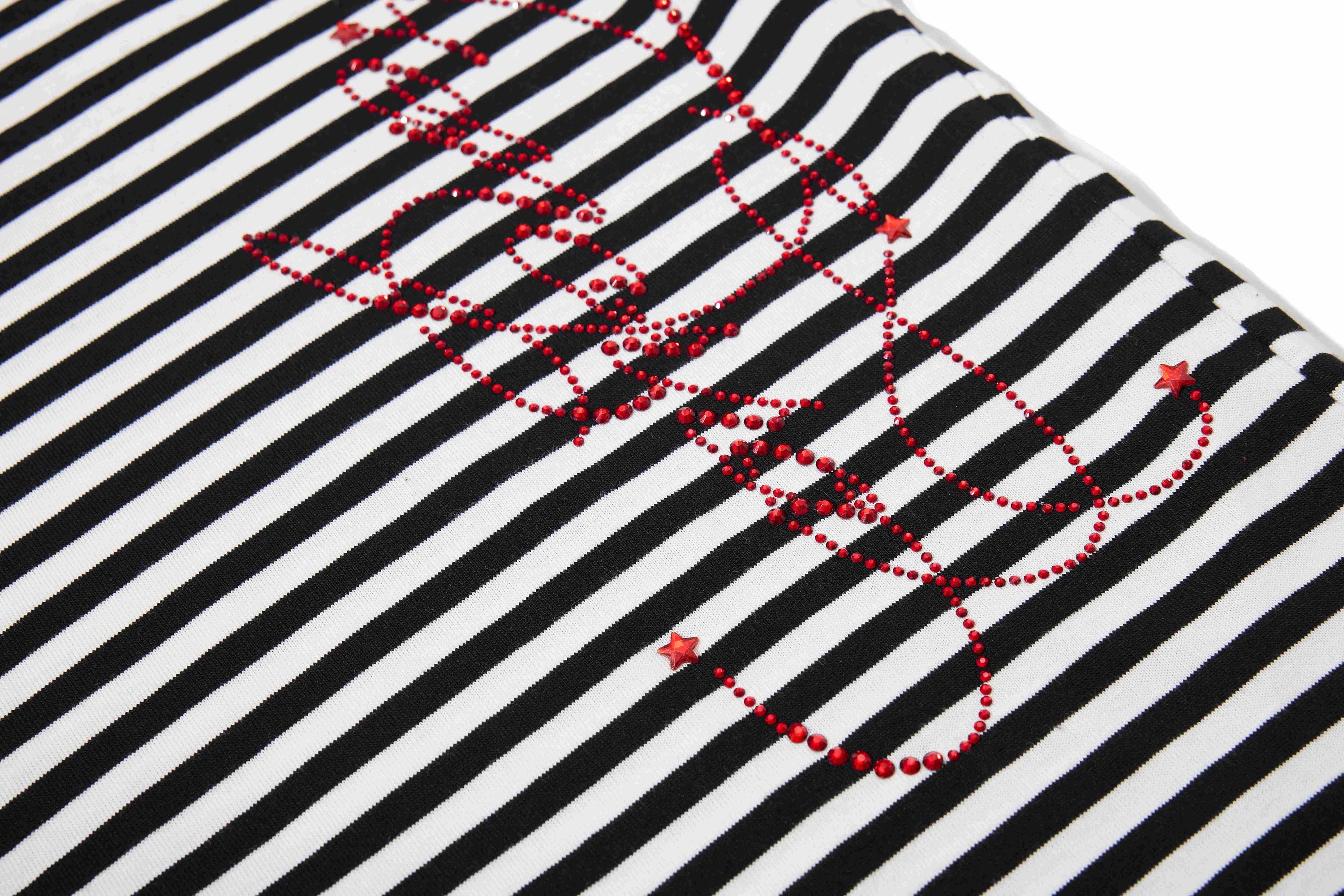 Omirad Rhinestone Stripe Tee | Gothic Script Streetwear