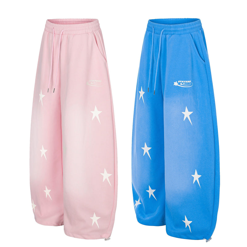 Star Print Gradient Wide-Leg Sweatpants | Streetwear Joggers