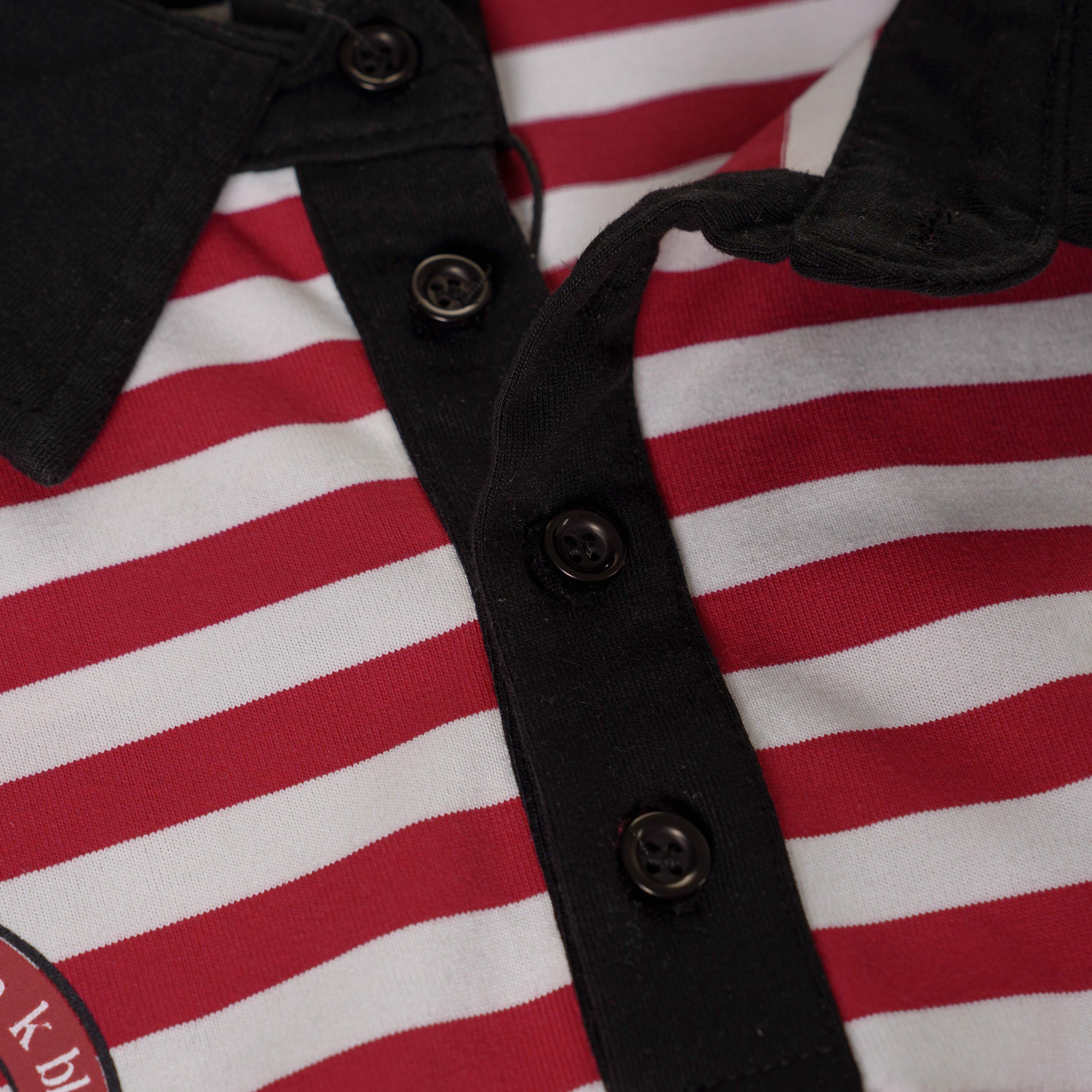 Omirad Stripe Crest Polo Tee | Red & Grey Striped Short Sleeve